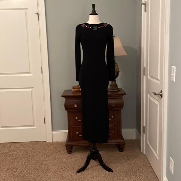 Black Dressy Dress with Jewels and sexy Back Deep V• Great For Holiday - Picture 3 of 16